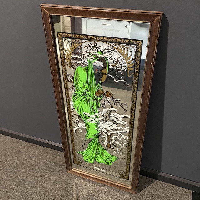 MIRROR, 1970s Art Nouvea Lady in Green Dress